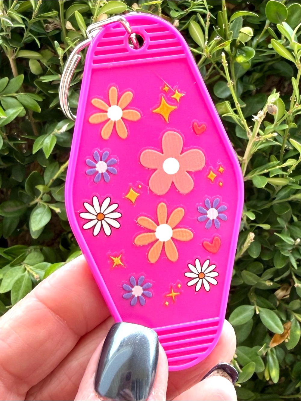 Vintage style motel key 3.5 inch keychain floral/flowers gift idea